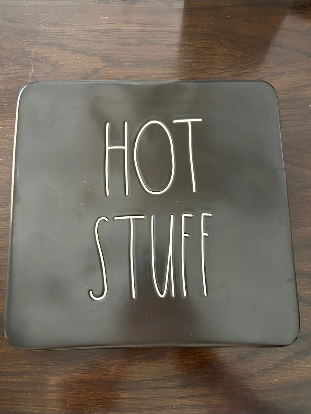 Rae Dunn Black 'HOT STUFF' Ceramic Trivet / Decorative Tile